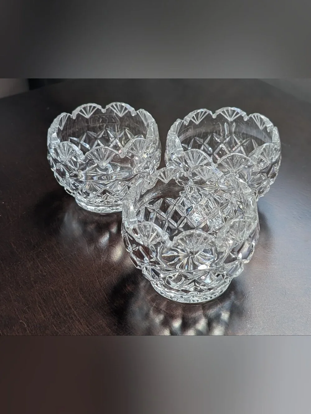 Royal Irish Cut 24%Leaded Crystal Clear Votive Candle Scalloped Edge Set Of 3